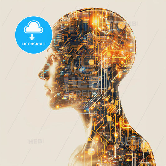 A Human Head Silhoutte With Shoulders - A Womans Head With Circuit Board