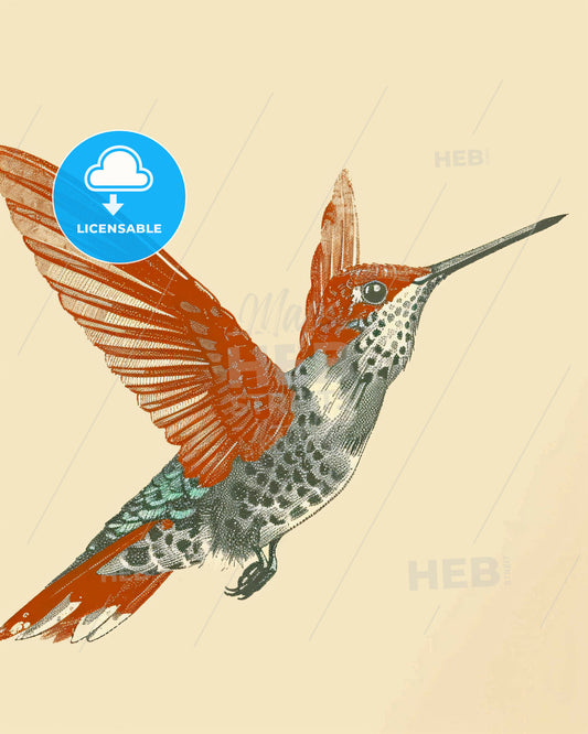 Graceful Hummingbird: Minimal Art for Tranquil Spaces - A bird with wings spread