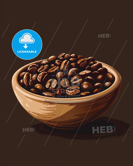 Vibrant Gouache Painting: Artistic Coffee Beans Bowl Dark Background