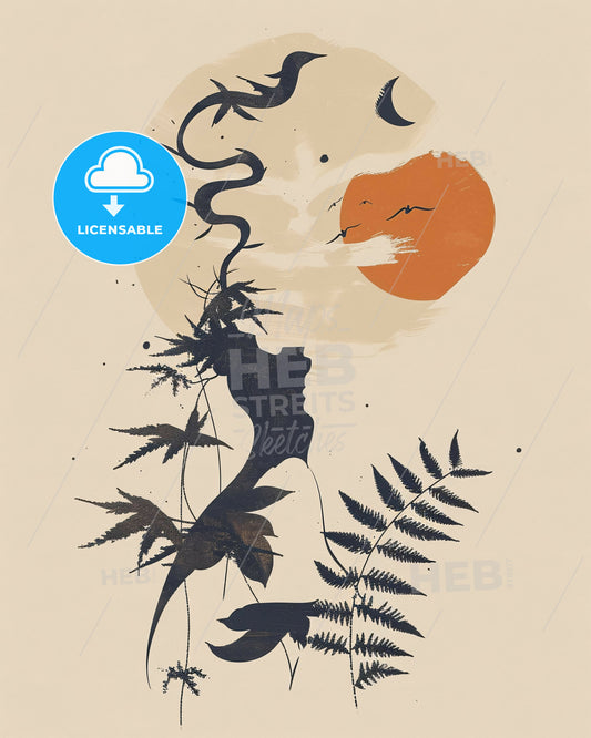 Kyoto Garden: Minimalist Art, Serene Elegance - A drawing of a woman with a dragon and plants