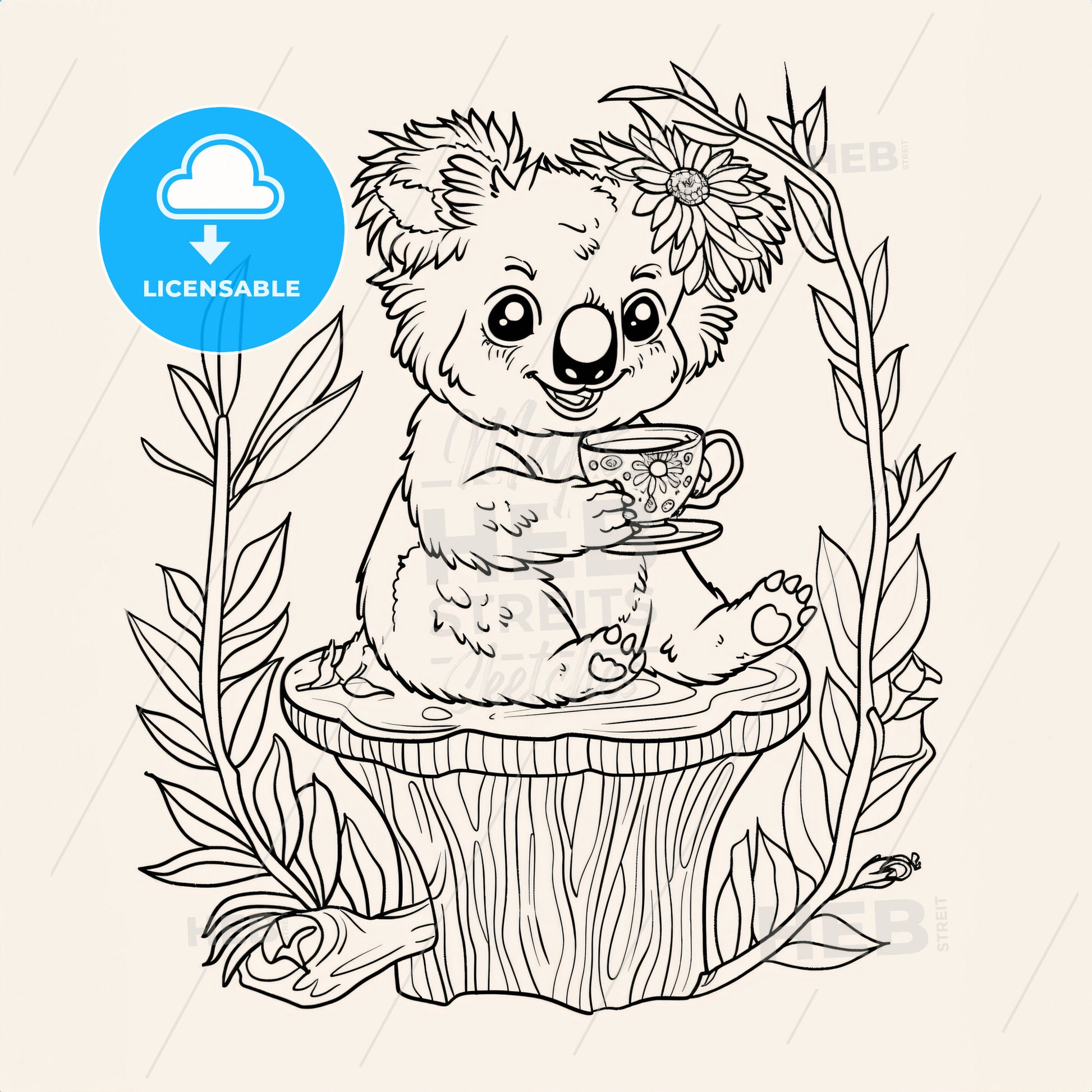 A Koala Hosting A Tea Party - A Drawing Of A Koala Bear Holding A Tea Cup