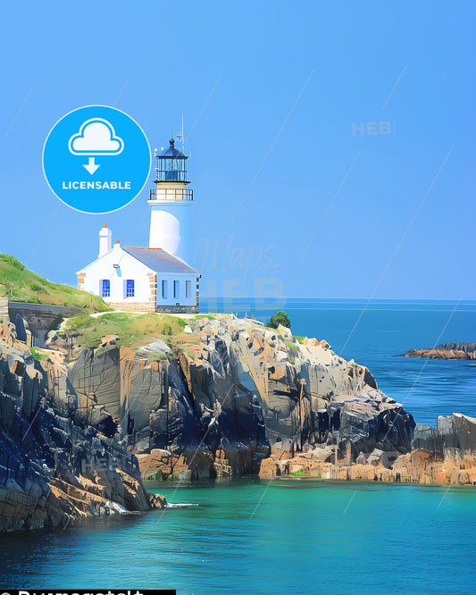 Panoramic Fine Art Lighthouse Beach House French Coast Loutre Island Blue Sky France