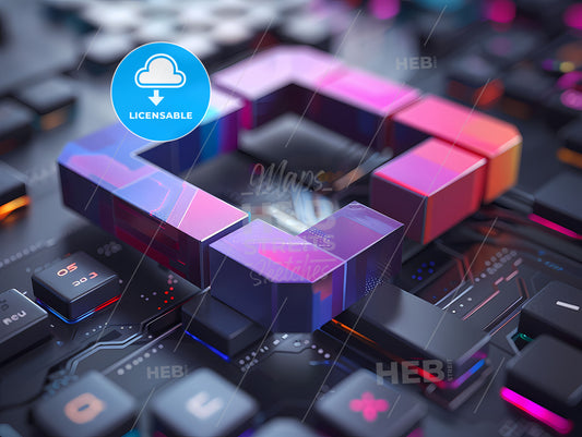 Purple and Blue Pause Logo for Gaming Restaurant Sandwich on Keyboard