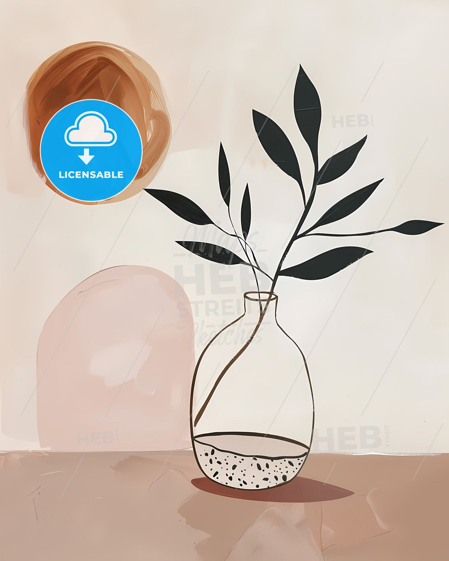 Vibrant Minimalist Boho Art: Abstract Plant and Vase Painting for Home Decor