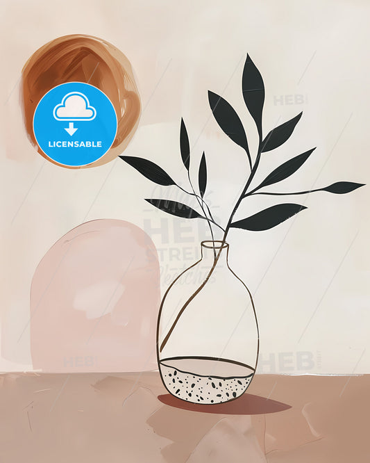 Vibrant Minimalist Boho Art: Abstract Plant and Vase Painting for Home Decor