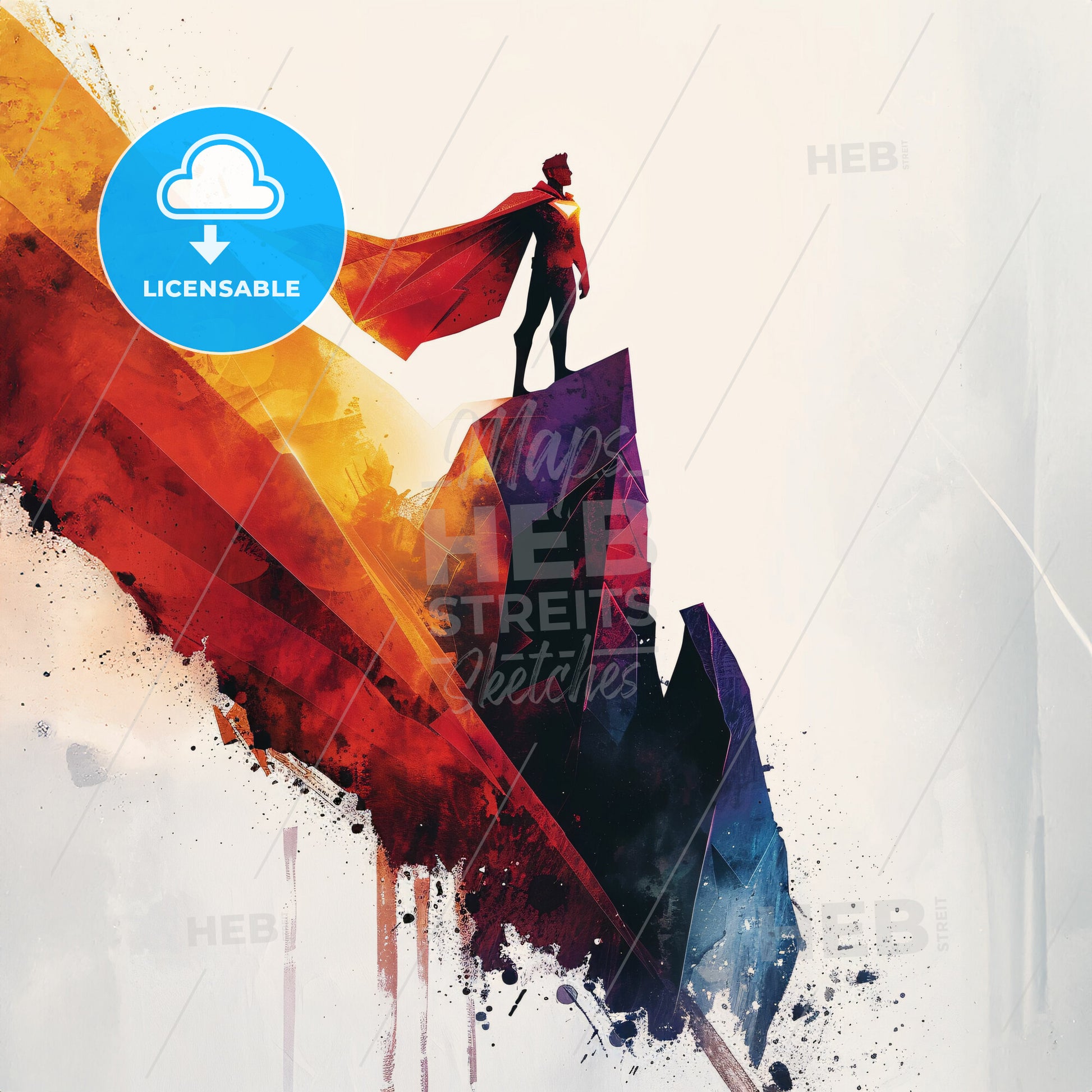 A minimalist book cover design - A man standing on a rock with a cape