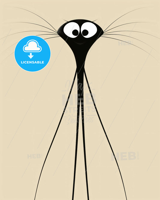 Metropolitan Hand-drawn Line Art on Beige - A cartoon cat with long legs and eyes
