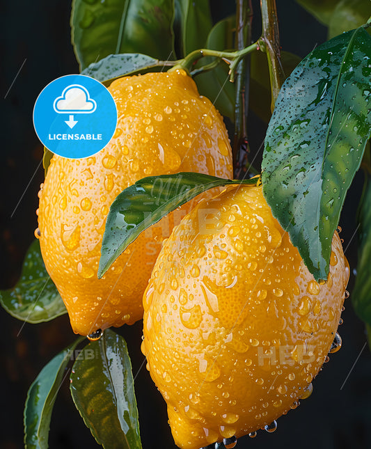 Watercolor Painting of Two Lemons on a Branch on White Background