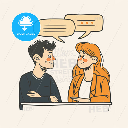 A parent and a teacher have a conversation at a school desk - A man and woman talking