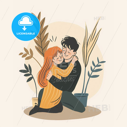 A parent kneels on the floor and offers a hug to a crying child - A man and woman hugging