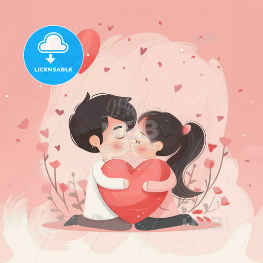 A Boy And Girl Kissing A Heart