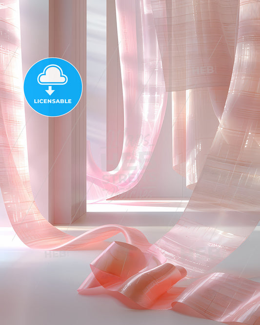 Abstract Art of Vibrant Pink Ribbon with Curtain Bow and Soft Lighting Backdrop