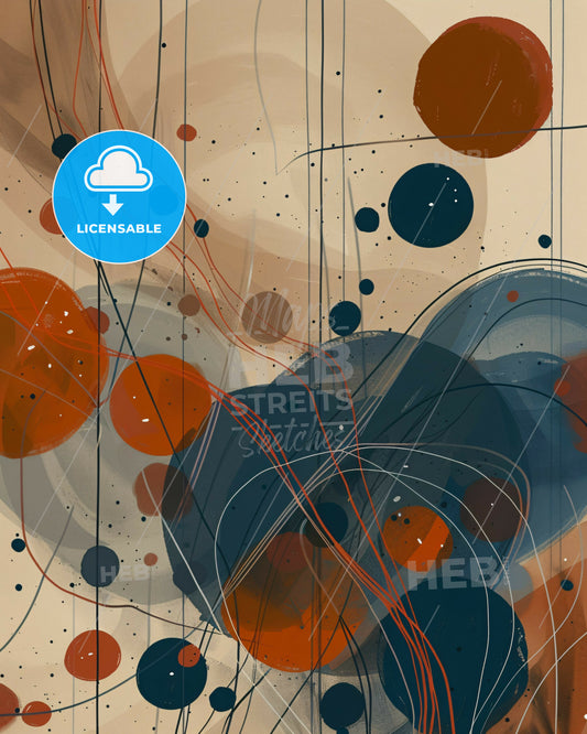 Beige Planet with Orange Splash - Abstract Minimal Line Art - A painting of circles and lines