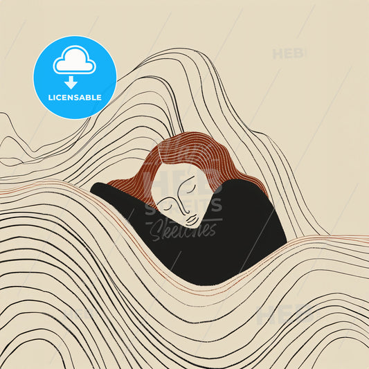 A Drawing Of A Woman Lying On A Wave