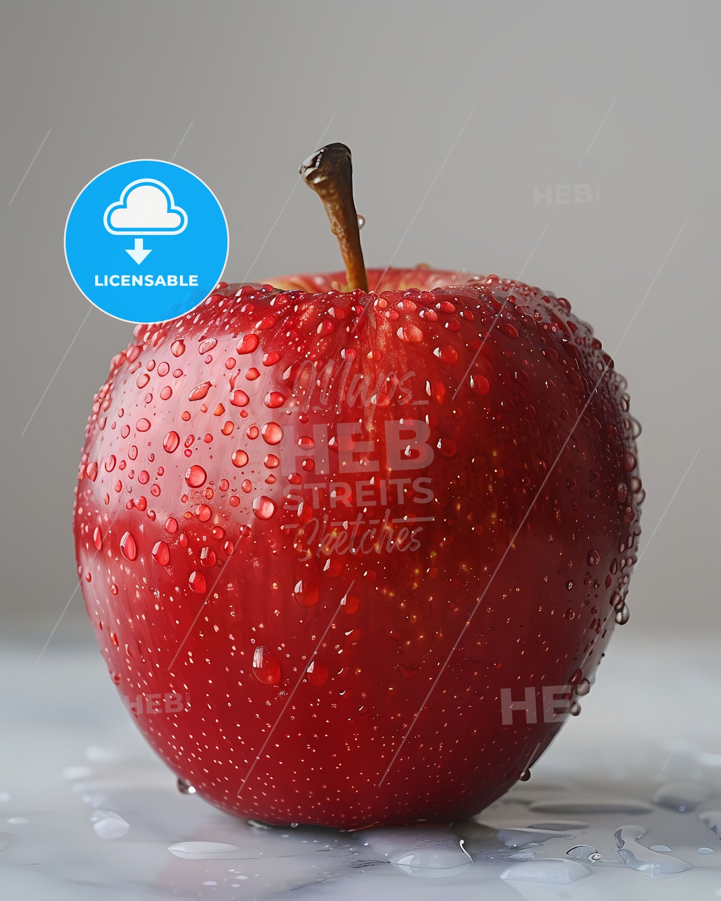 Vibrant Acrylic Painting of a Red Apple with Water Drops on a Dish