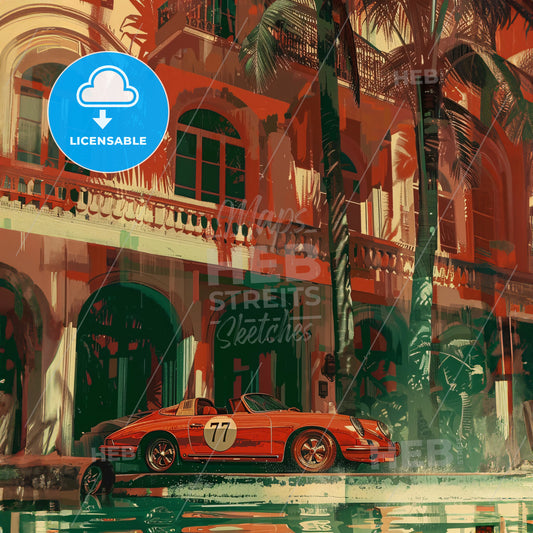 A Red Car Parked In Front Of A Building