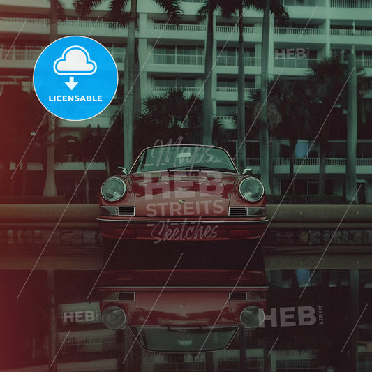 A Red Car Parked In Front Of A Building