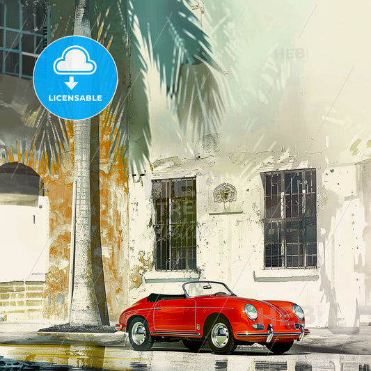 A Red Car Parked In Front Of A Building