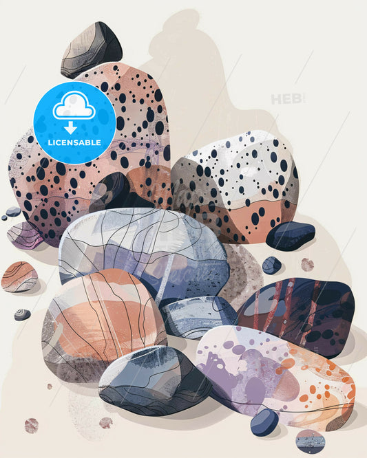 Beige Abstract Path Along River - A group of rocks with different colors