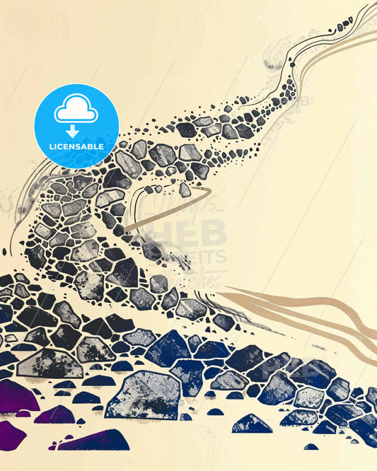 Minimalist River Path Line Art Poster - A drawing of a river