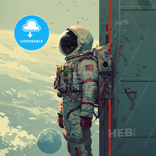 a screenshot from the game all your base are belong to us of an astronau - A astronaut standing next to a wall