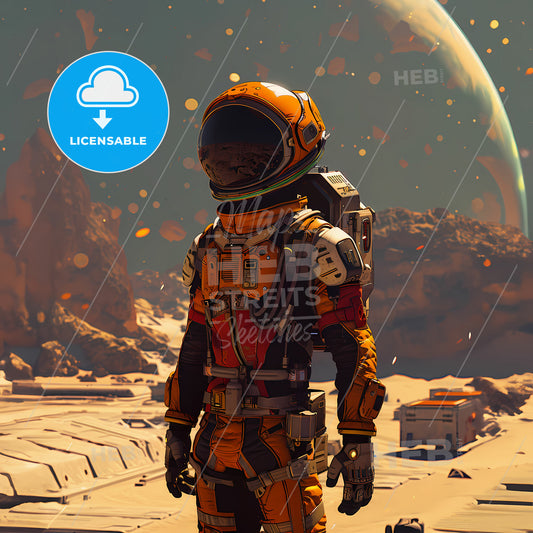 a screenshot from the game all your base are belong to us of an astronau - A astronaut in an orange suit