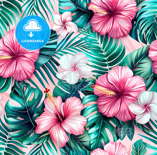 Enchanting Watercolor Tropical Seamless Pattern: Vibrant Leaves, Flowers, and Pastel Hues for Captivating Designs