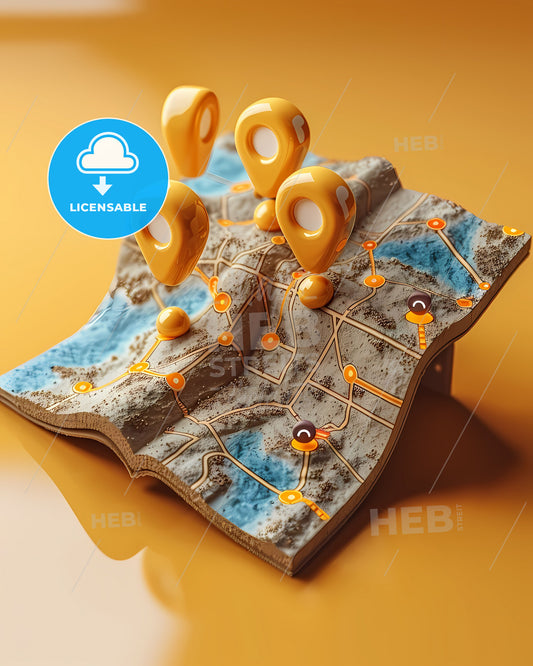 High-Quality 3D Emoji-Style Roadmap Art with Vibrant Map Pointers and Painted Canvas Texture