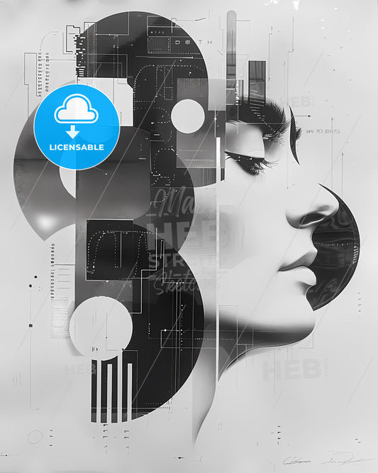 Geometric Art: Vibrant Black & White Illustration Showcasing Dynamic Shapes, Curves, and Artistic Expression