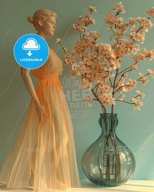 3D Flower Painting: Digital Woman in Pink and Orange Minimalist Tableau, Patty Maher Style, 32K UHD