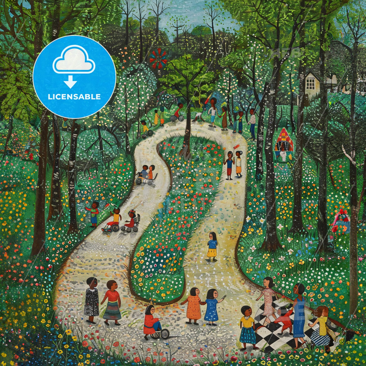 A Painting Of A Path In A Park