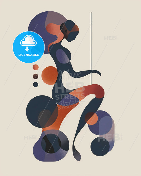 Linear Symphony: Swinging Serenity in Hues - A woman sitting on a rope