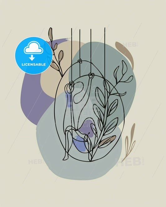 Geometric Harmony: Serenity in Bold Strokes - A drawing of a person swinging on a swing