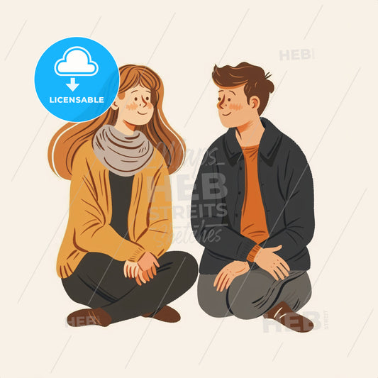 A teenager talking animatedly - A man and woman sitting on the floor