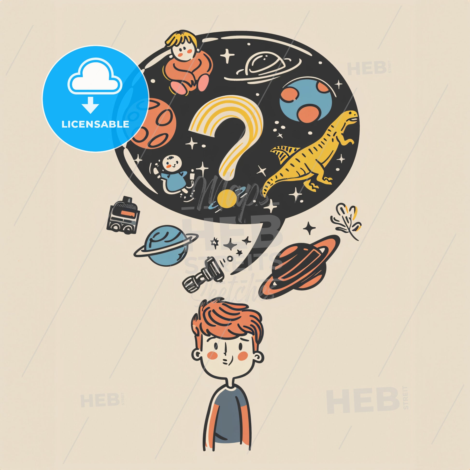 A Thought Bubble With A Question Mark Floating Above A Childs Head - A Cartoon Of A Boy Thinking