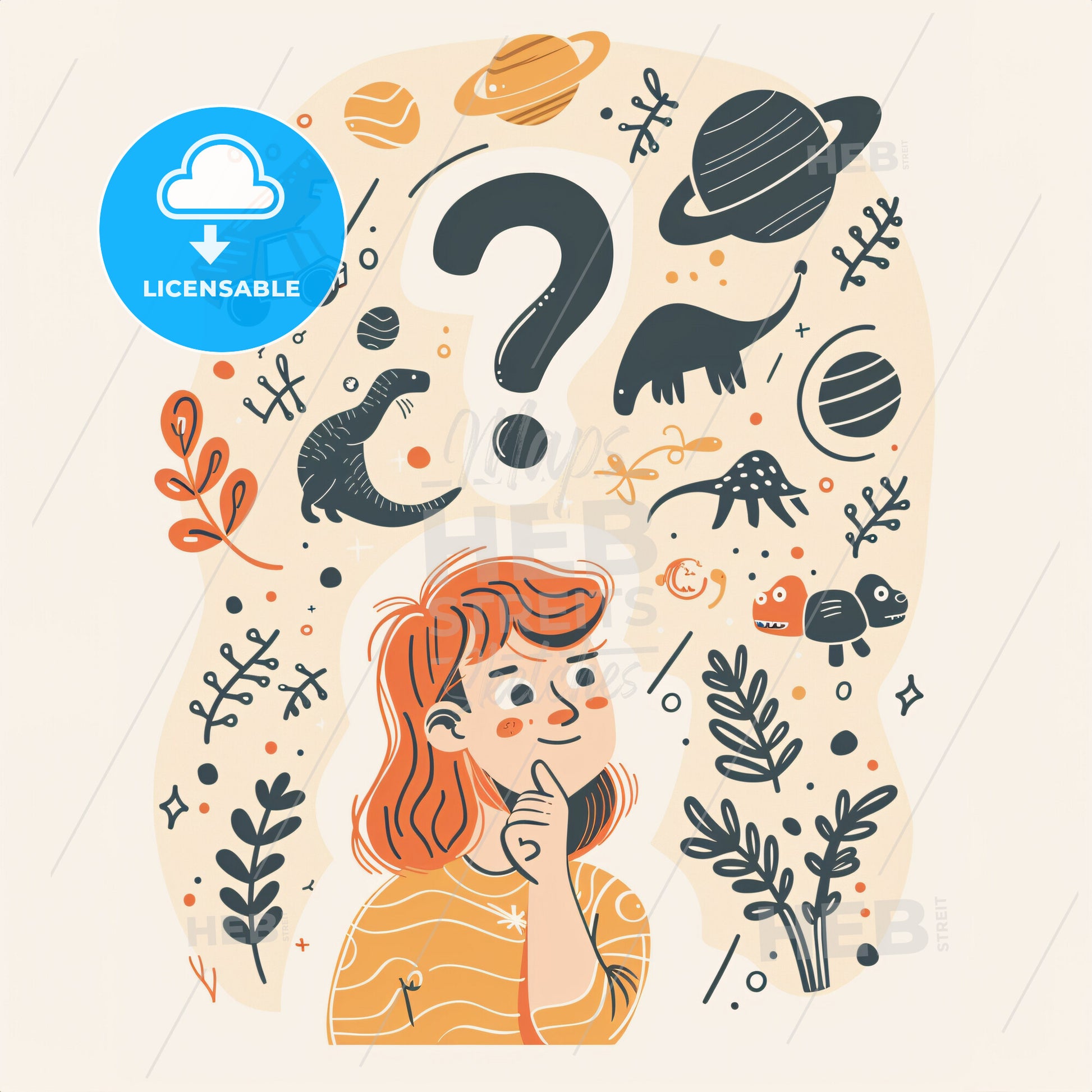 A Thought Bubble With A Question Mark Floating Above A Childs Head - A Cartoon Of A Girl Thinking