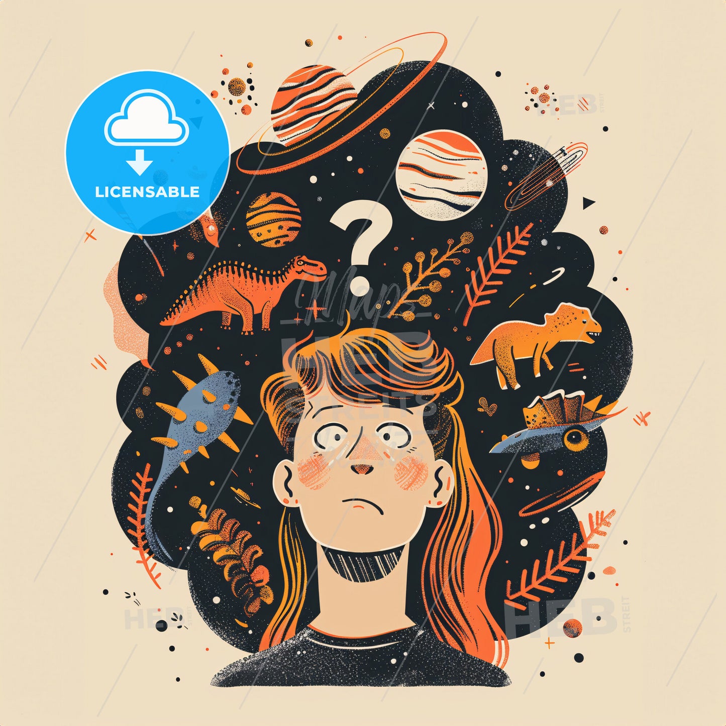 A Thought Bubble With A Question Mark Floating Above A Childs Head - A Cartoon Of A Man With A Question Mark And Planets