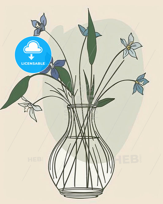 Modern Minimalist Vase Line Art Print - A vase with flowers in it