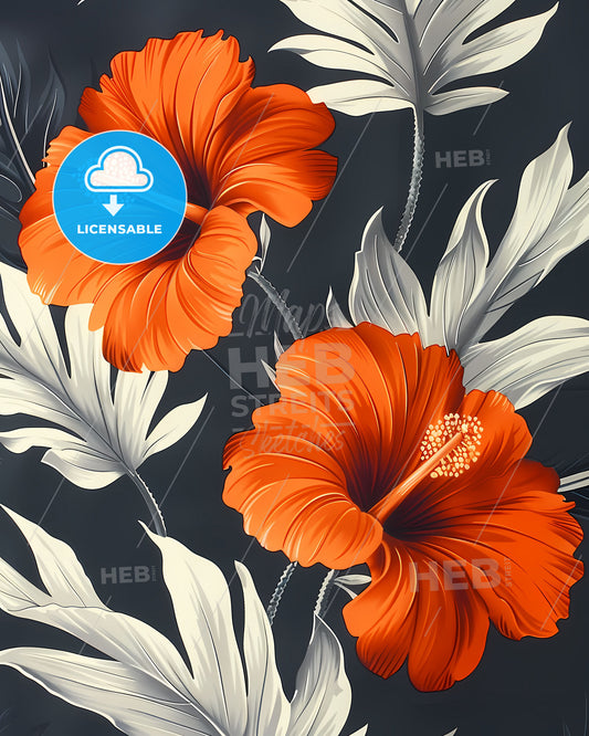 Vibrant Tropical Floral Digital Painting with Hawaiian Shirt Style Motifs -- Close Up Flowers Art Print
