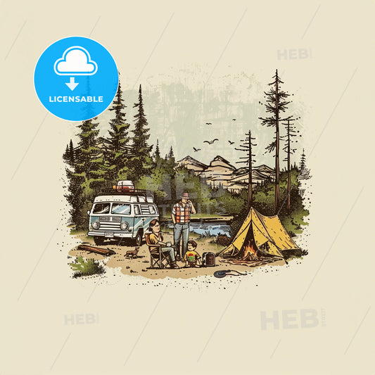 A Man And Woman Camping In The Woods