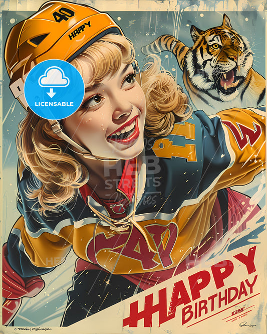 1960s Vintage Advertising: Happy Birthday Packaging with Blonde Princess, Ice Hockey, & Flying Tiger