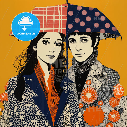 A Man And Woman With Umbrellas