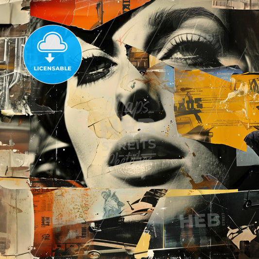 A Woman's Face With Torn Posters