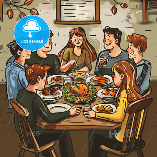 A warm and inviting family dinner scene - A group of people around a table