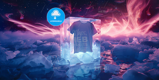 Vibrant Abstract Ice Cube Art: T-Shirt in Frozen Aurora Space