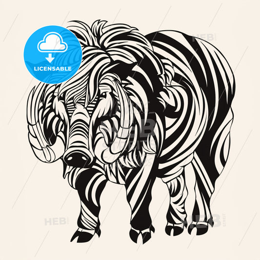 A Wild Boar With Tusks - A Black And White Drawing Of A Boar