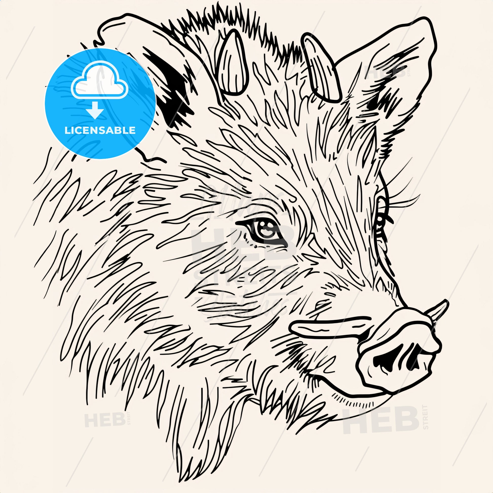 A Wild Boar With Tusks - A Drawing Of A Boars Head