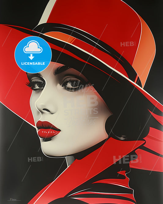 Vibrant Pop Art Silkscreen: Woman in Red Hat, Flags by Frankie Pearce - Captivating and Artistic Portrait.