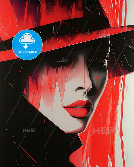 Captivating Pop Art Silkscreening: Vibrant Woman in Red Hat with Flags by Frankie Pearce - Artistic Portrait