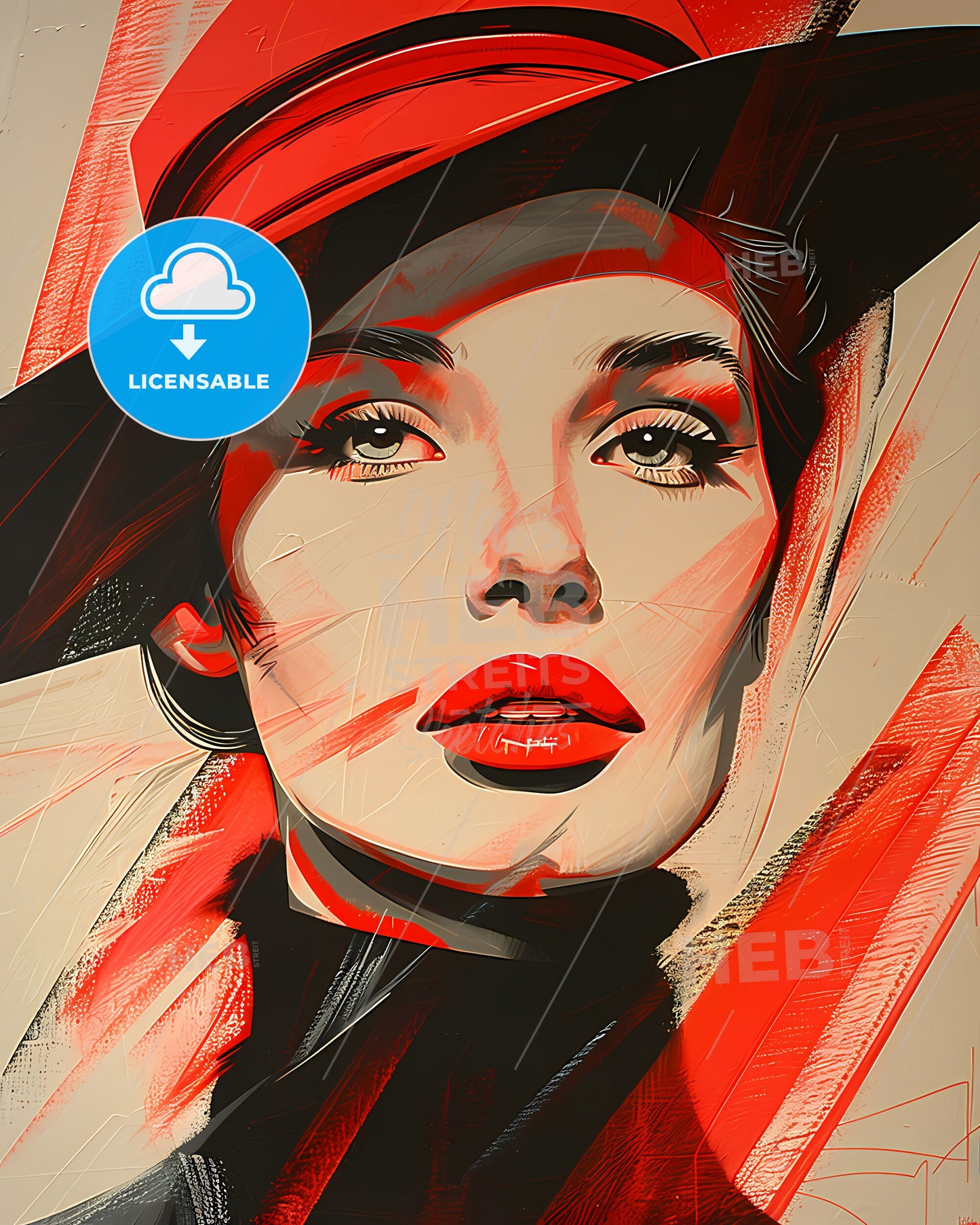 Captivating Pop Art Silkscreening: Vibrant Portrait of Woman in Red Hat with Flags, by Frankie Pearce